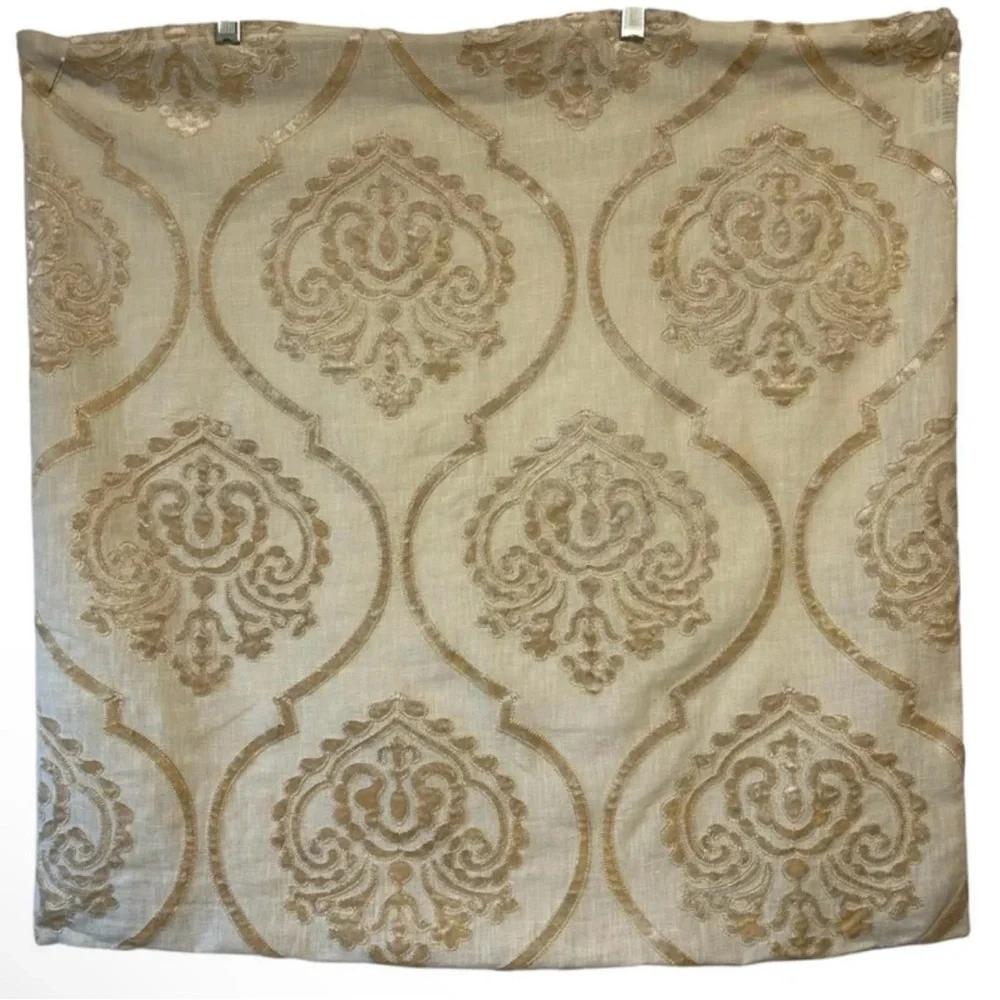 Z GALLERIE 100% LINEN Pillow Cover 25” Velvet Damask Cream Tan Zips Closed NWOT